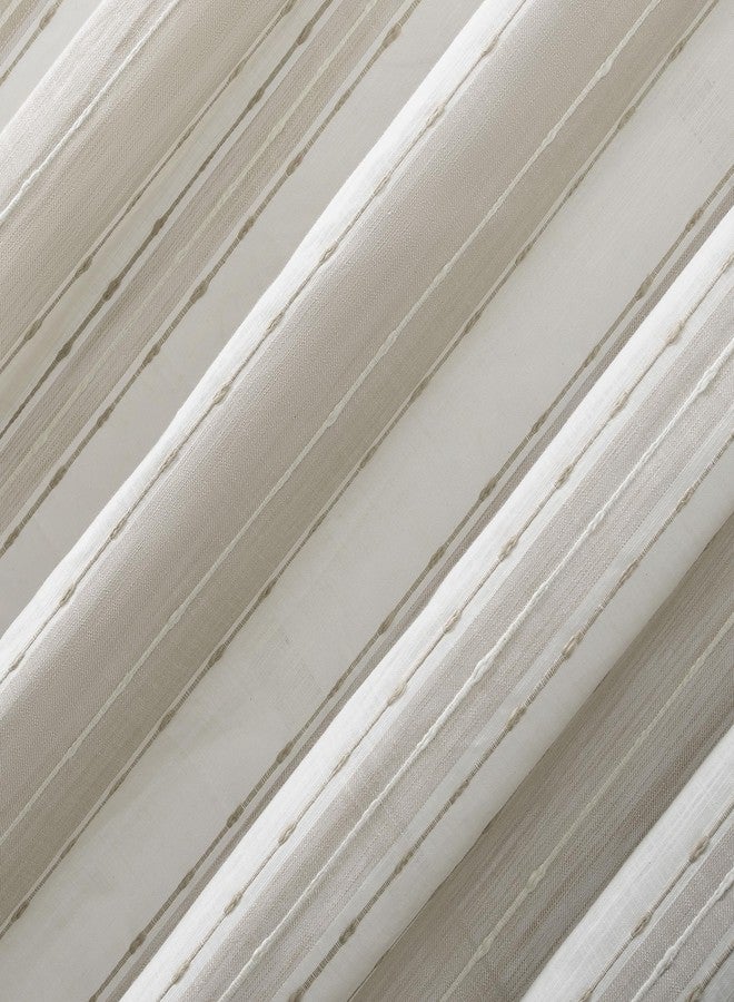 Archaeo Slub Texture Stripe Cotton Cafe Curtain Pair, 52" x 24", Linen/White - Image 3